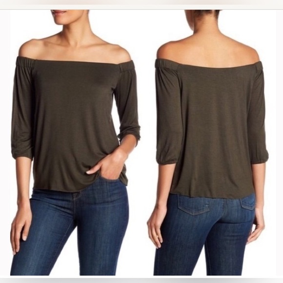 Bailey 44 off shoulder shirt, army dark green, size S - Picture 2 of 9